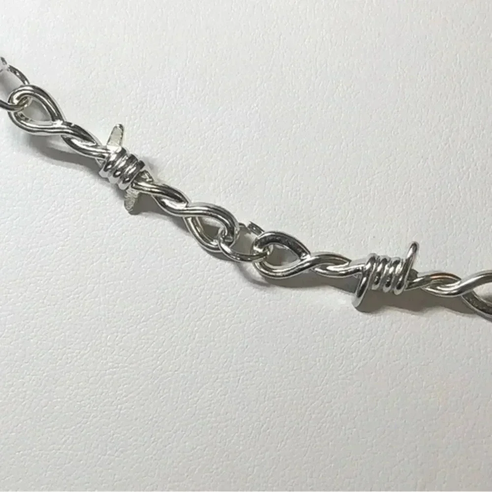 Faux Barbed Wire Silver Punk Goth Alt Grunge Choker Chain Necklace New NWT